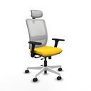 Haches traslack malla blanca similpiel amarillo brazos 3D base blanca cabecero malla 2D ruedas 65mm nailon