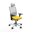Haches traslack malla blanca similpiel amarillo brazos 3D base aluminio cabecero malla 2D ruedas 65mm nailon