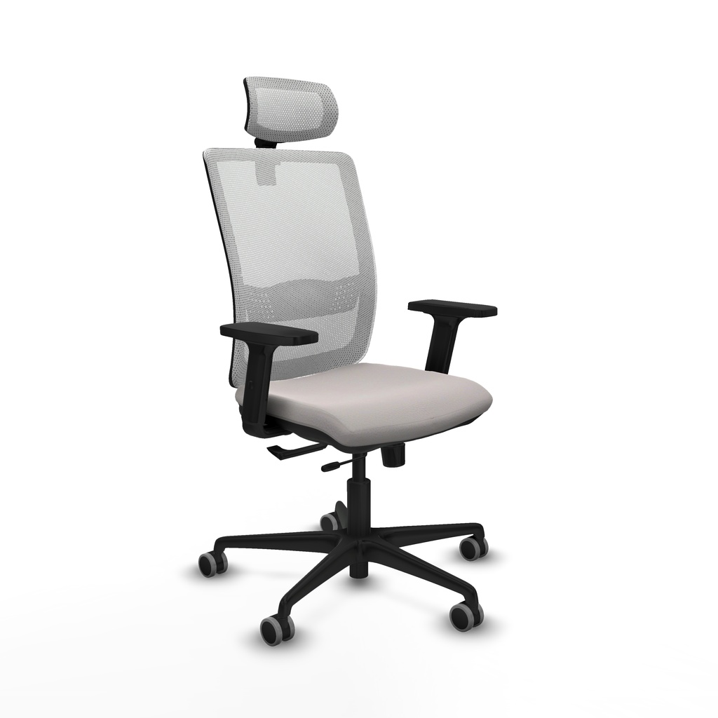 Haches traslack malla blanca similpiel blanco brazos 2D base nailon cabecero malla 2D ruedas 65mm engomadas