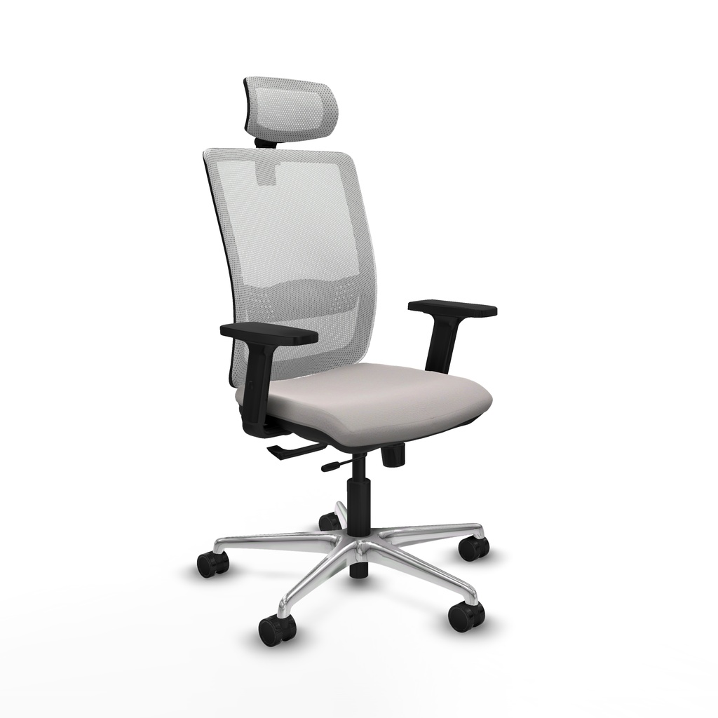 Haches traslack malla blanca similpiel blanco brazos 2D base aluminio cabecero malla 2D ruedas 65mm nailon