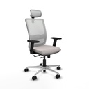 Haches traslack malla blanca similpiel blanco brazos 2D base aluminio cabecero malla 2D ruedas 65mm nailon