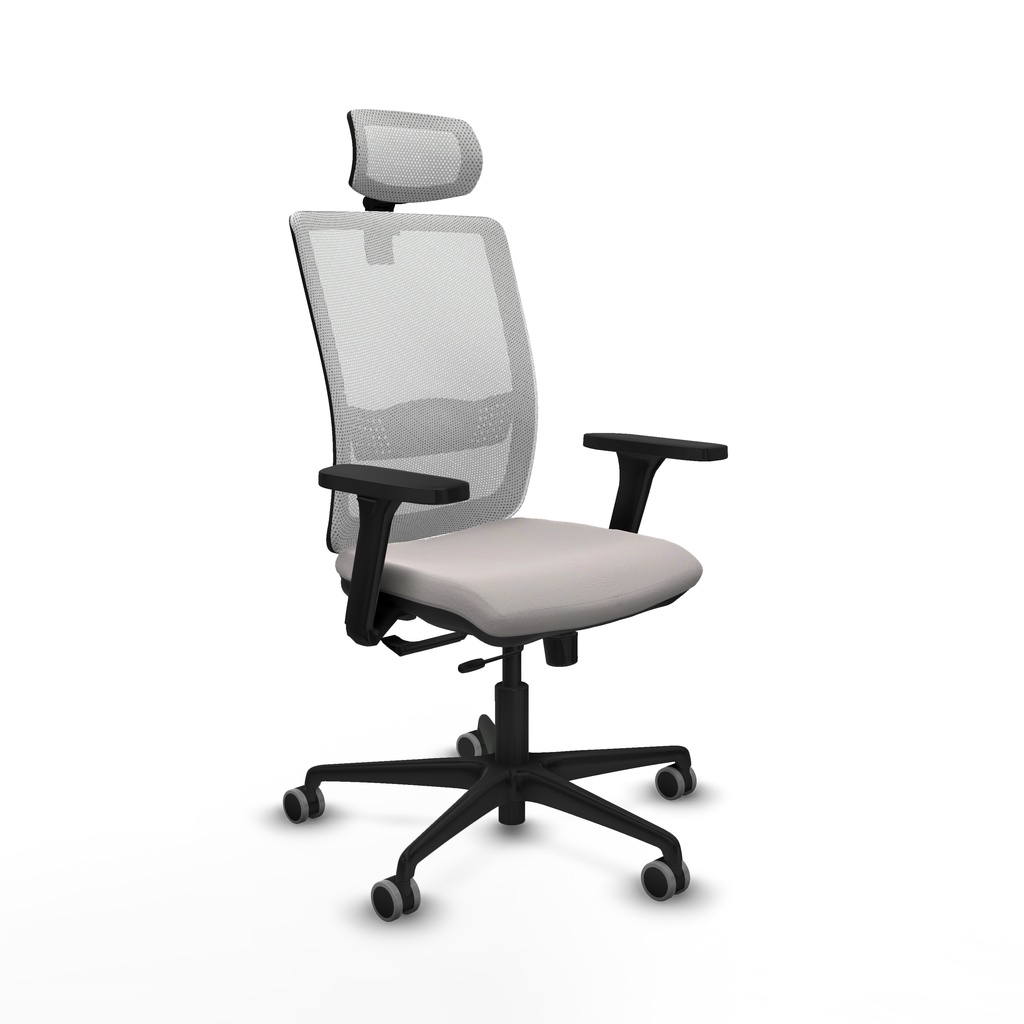 Haches traslack malla blanca similpiel blanco brazos 3D base nailon cabecero malla 2D ruedas 65mm engomadas