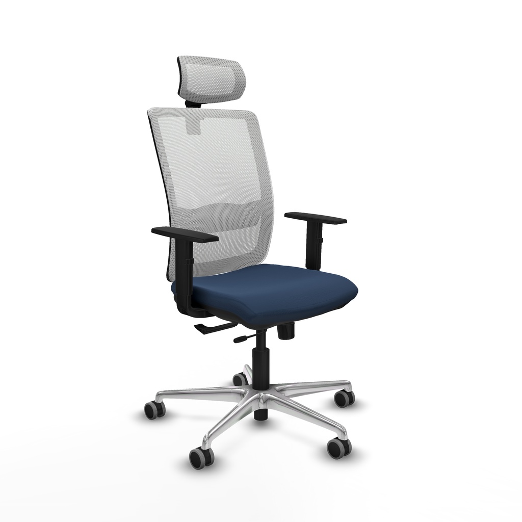 Haches traslack malla blanca similpiel azul marino brazos 1D base aluminio cabecero malla 2D ruedas 65mm engomadas