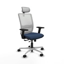 Haches traslack malla blanca similpiel azul marino brazos 2D base aluminio cabecero malla 2D ruedas 65mm nailon