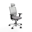 Haches traslack malla blanca similpiel gris brazos 2D base aluminio cabecero malla 2D ruedas 65mm nailon