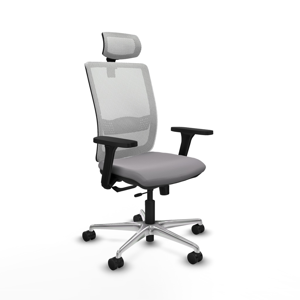 Haches traslack malla blanca similpiel gris brazos 3D base aluminio cabecero malla 2D ruedas 65mm nailon