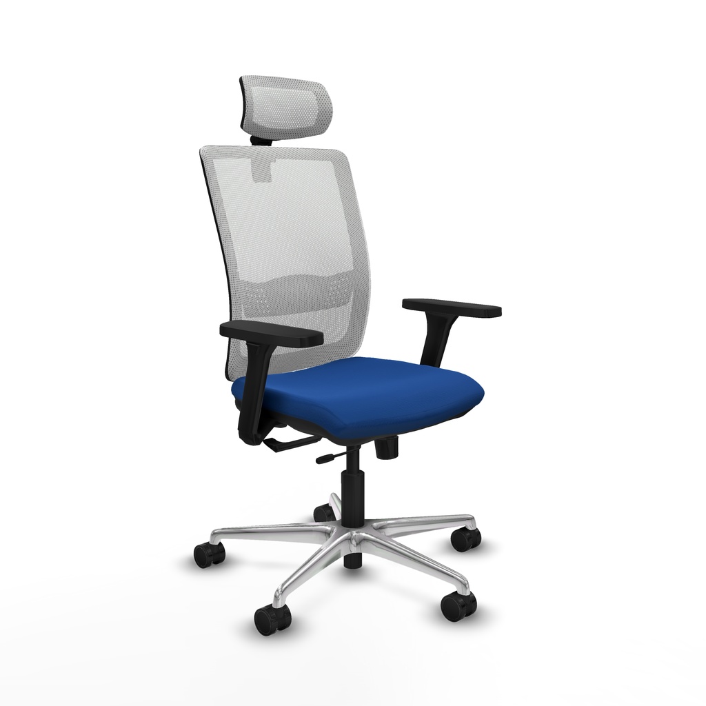 Haches traslack malla blanca similpiel azul brazos 3D base aluminio cabecero malla 2D ruedas 65mm nailon