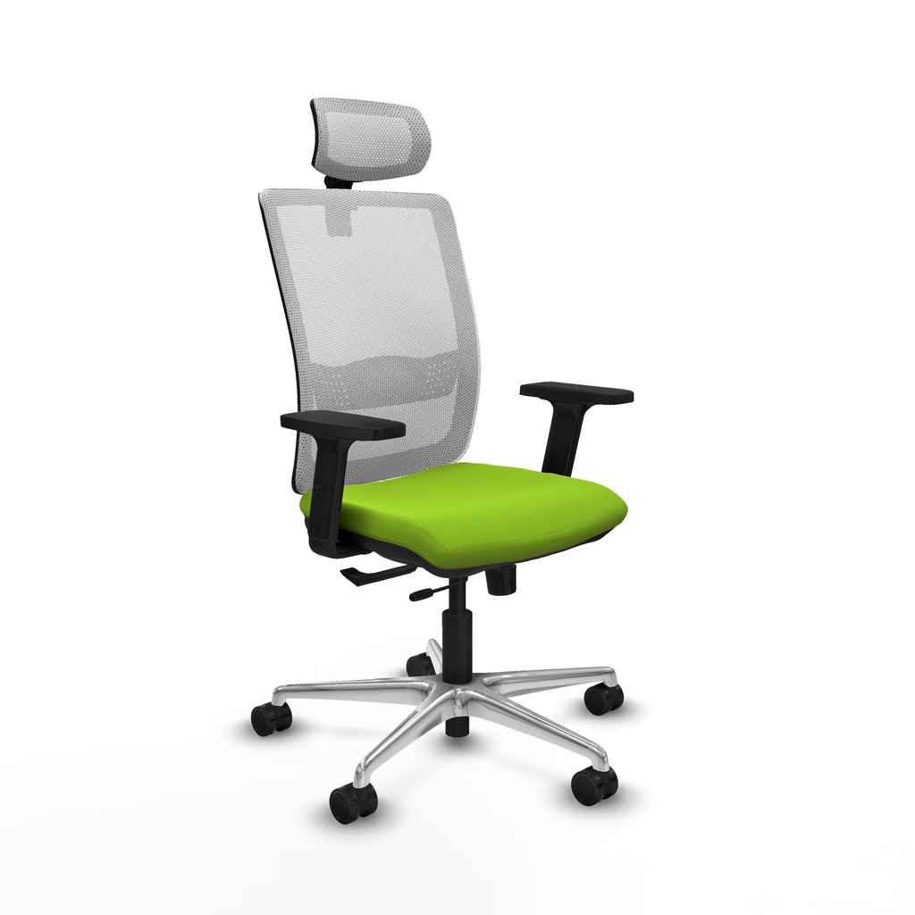Haches traslack malla blanca similpiel pistacho brazos 2D base aluminio cabecero malla 2D ruedas 65mm nailon
