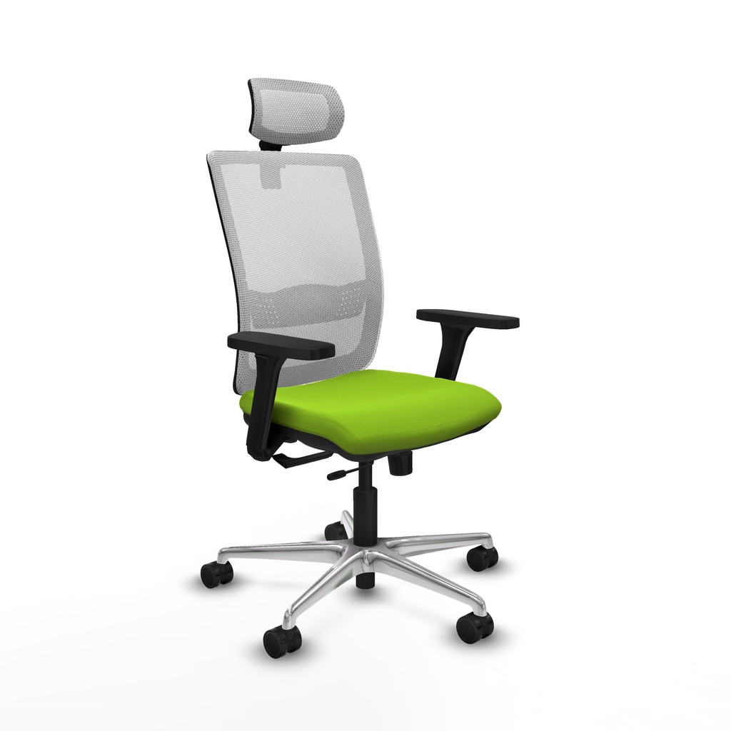 Haches traslack malla blanca similpiel pistacho brazos 3D base aluminio cabecero malla 2D ruedas 65mm nailon