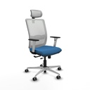 Haches traslack malla blanca similpiel azul claro brazos blancos base aluminio cabecero malla 2D ruedas 65mm engomadas