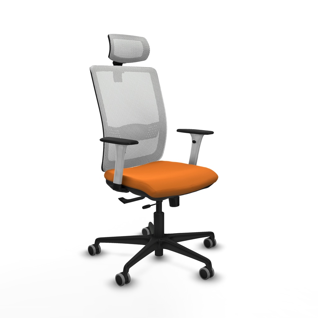 Haches traslack malla blanca similpiel naranja brazos blancos base nailon cabecero malla 2D ruedas 65mm engomadas