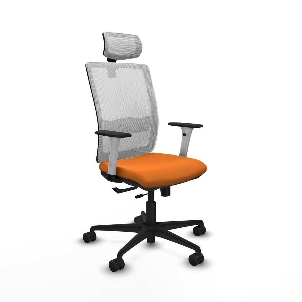 Haches traslack malla blanca similpiel naranja brazos blancos base nailon cabecero malla 2D ruedas 65mm nailon