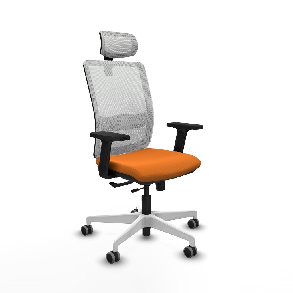 Haches traslack malla blanca similpiel naranja brazos 2D base blanca cabecero malla 2D ruedas 65mm engomadas