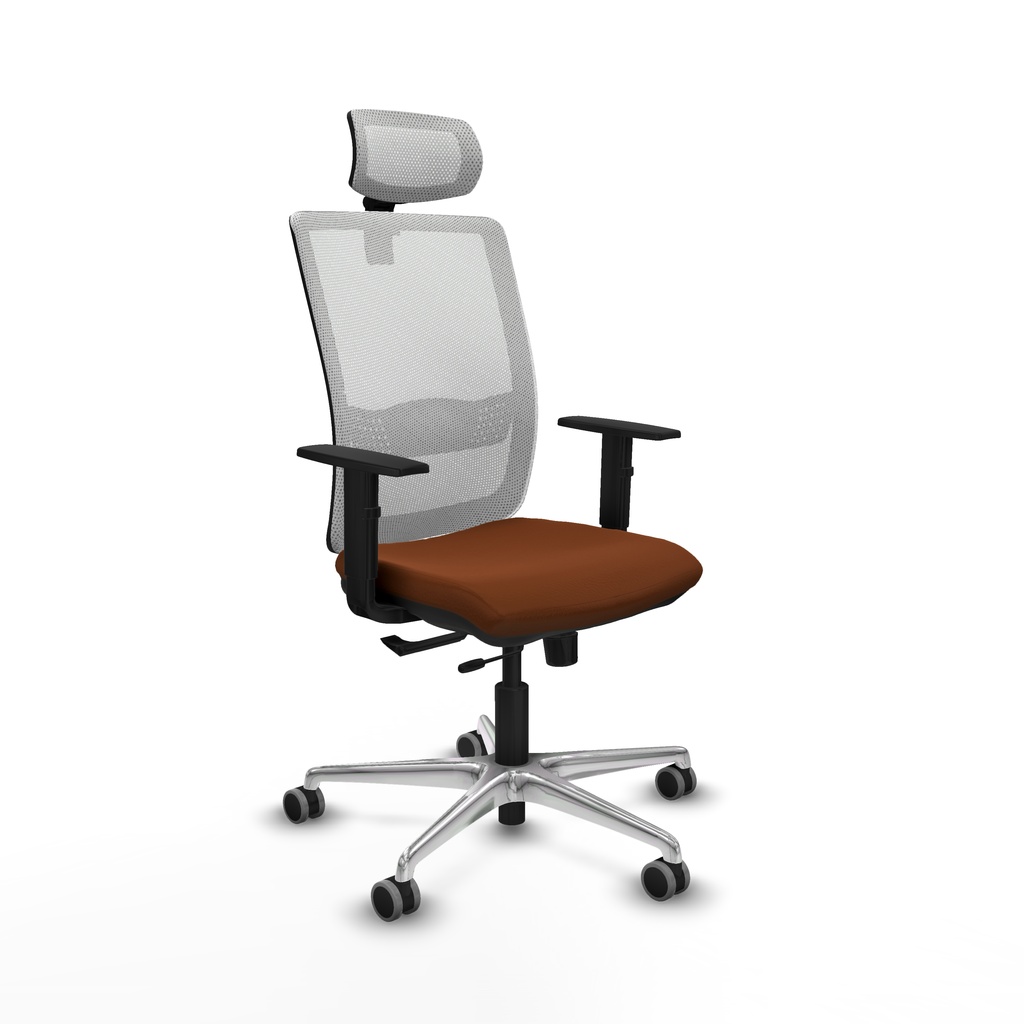 Haches traslack malla blanca similpiel marrón brazos 1D base aluminio cabecero malla 2D ruedas 65mm engomadas