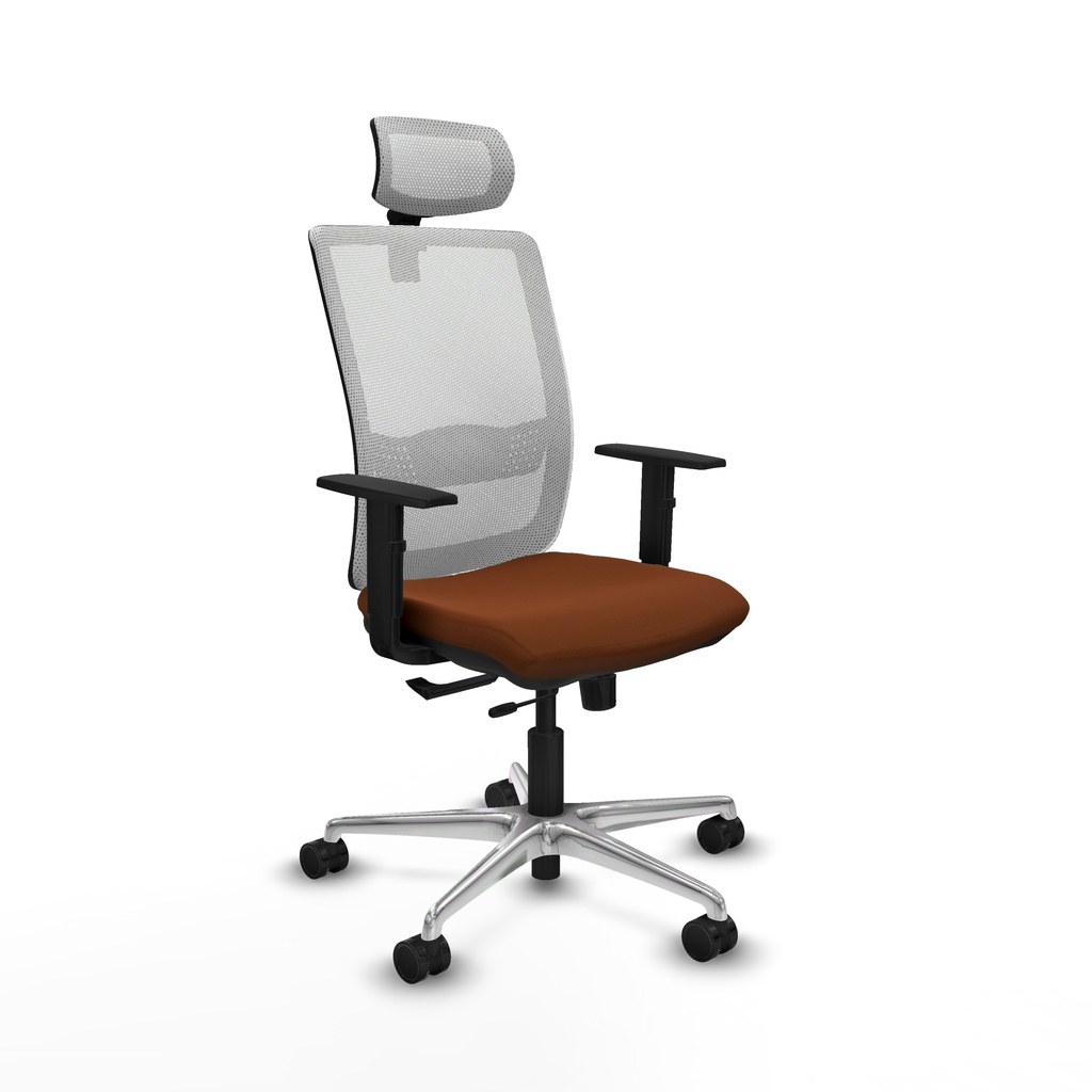 Haches traslack malla blanca similpiel marrón brazos 1D base aluminio cabecero malla 2D ruedas 65mm nailon