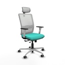 Haches traslack malla blanca similpiel turquesa brazos blancos base aluminio cabecero malla 2D ruedas 65mm engomadas
