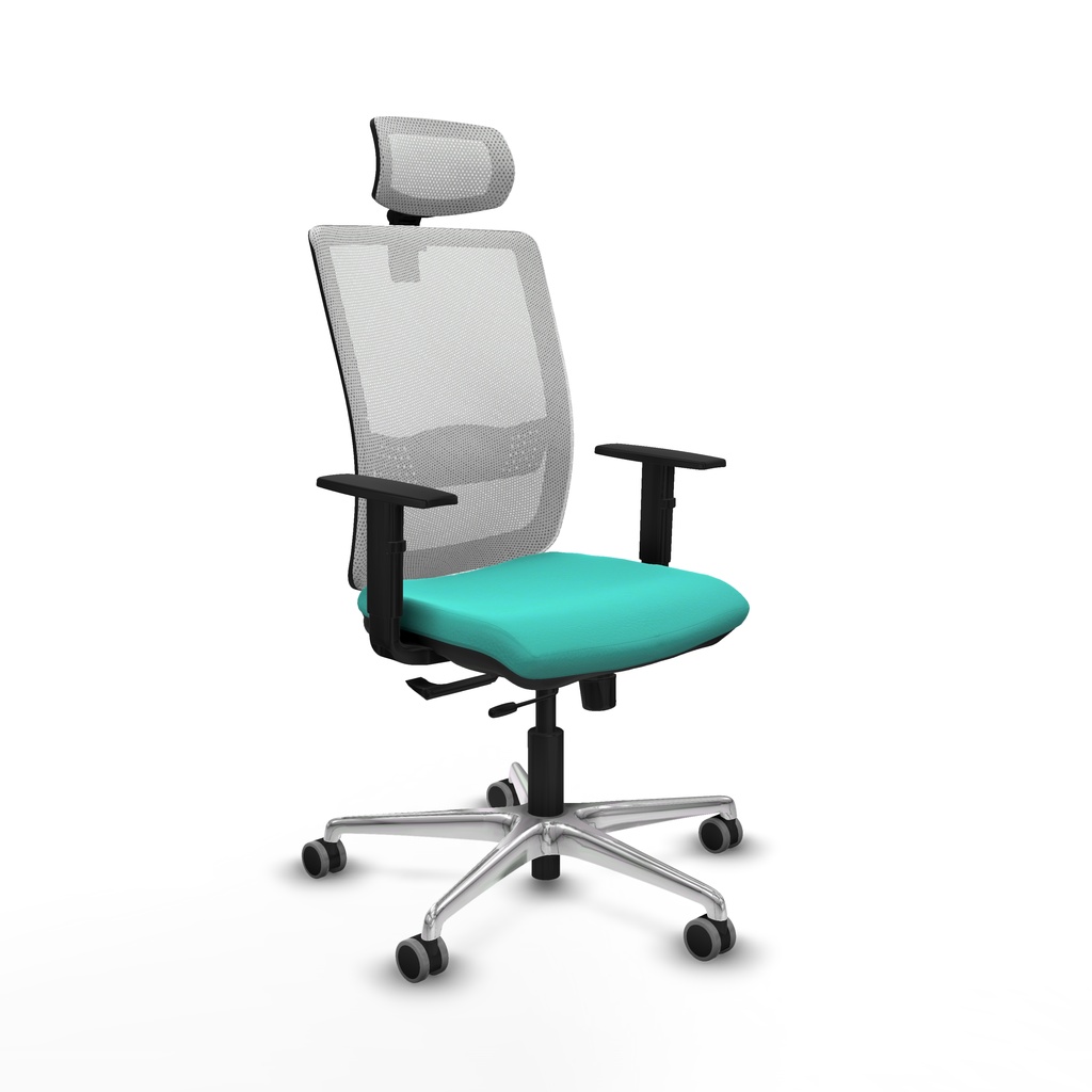 Haches traslack malla blanca similpiel turquesa brazos 1D base aluminio cabecero malla 2D ruedas 65mm engomadas