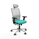 Haches traslack malla blanca similpiel turquesa brazos 2D base aluminio cabecero malla 2D ruedas 65mm engomadas