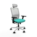 Haches traslack malla blanca similpiel turquesa brazos 3D base blanca cabecero malla 2D ruedas 65mm nailon