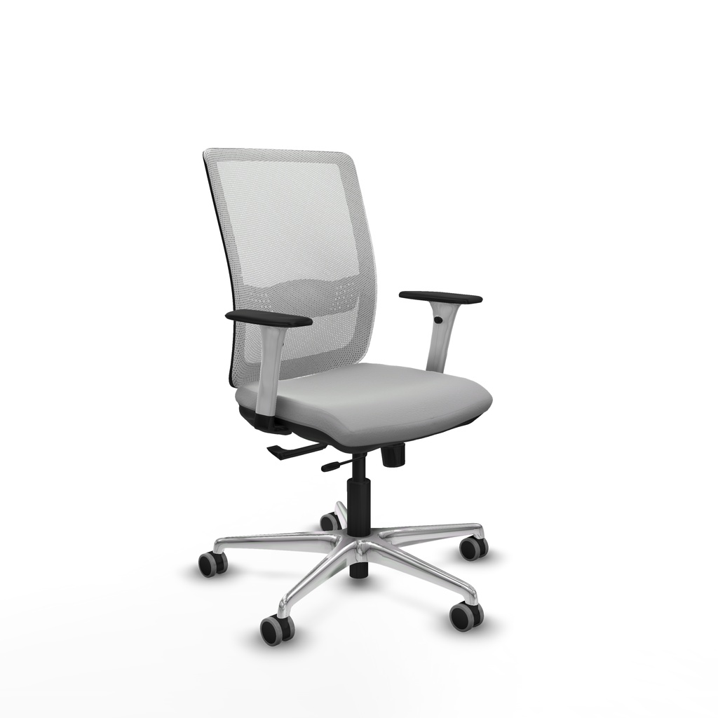 Haches traslack malla blanca similpiel gris claro brazos blancos base aluminio ruedas 65mm engomadas