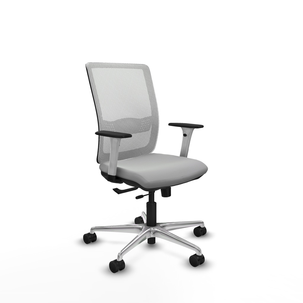 Haches traslack malla blanca similpiel gris claro brazos blancos base aluminio ruedas 65mm nailon