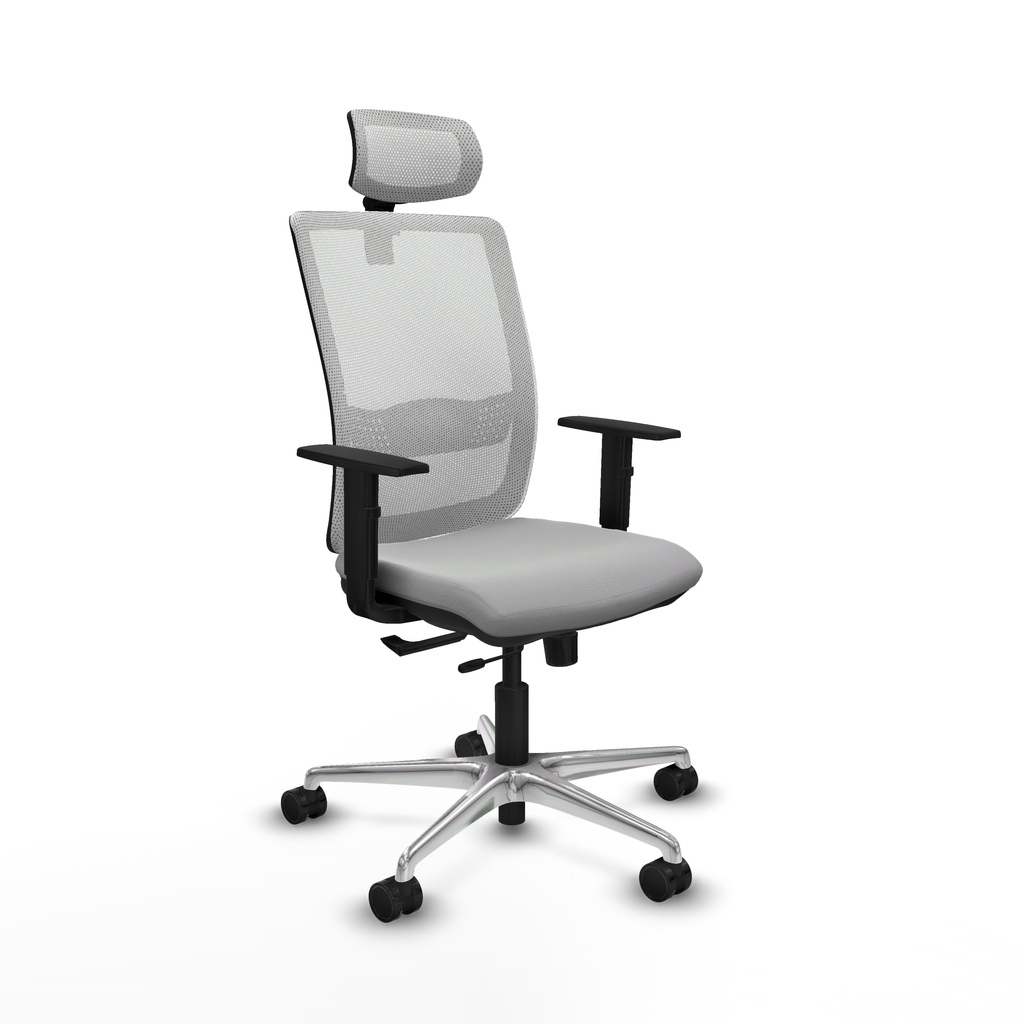 Haches traslack malla blanca similpiel gris claro brazos 1D base aluminio cabecero malla 2D ruedas 65mm nailon