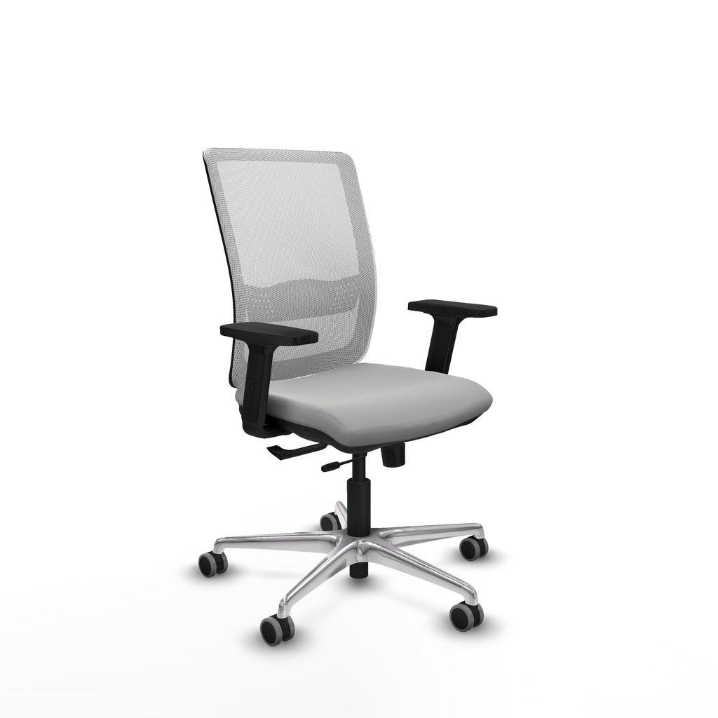 Haches traslack malla blanca similpiel gris claro brazos 2D base aluminio ruedas 65mm engomadas