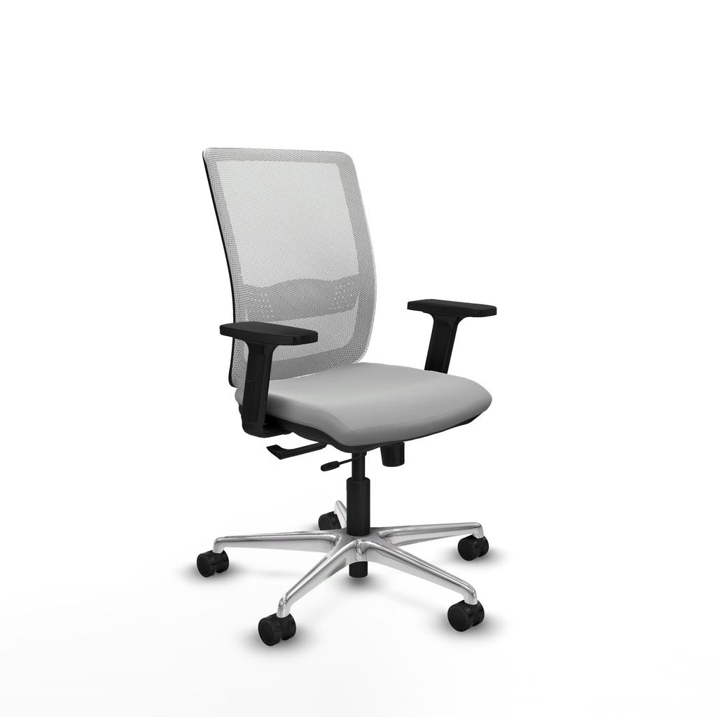 Haches traslack malla blanca similpiel gris claro brazos 2D base aluminio ruedas 65mm nailon