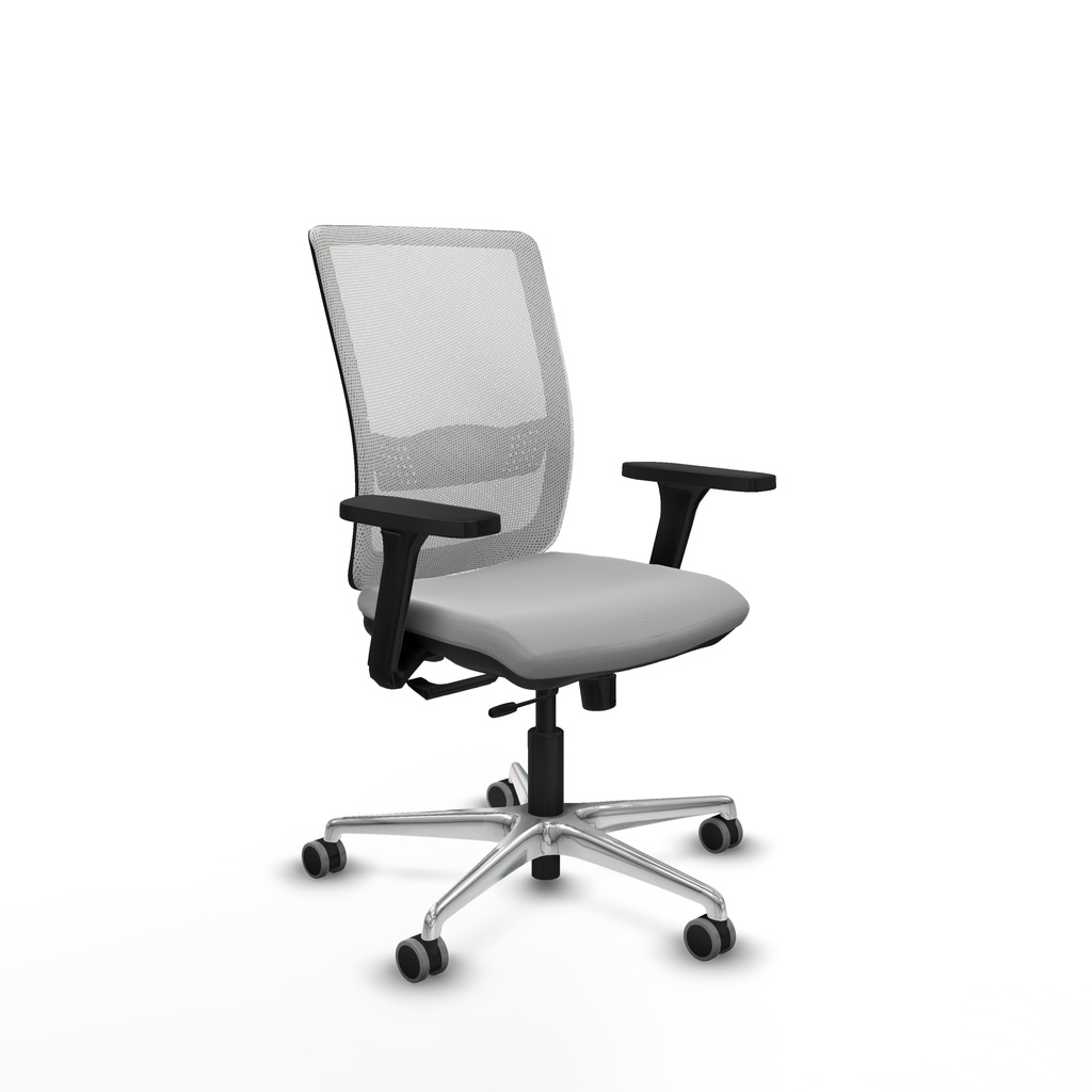 Haches traslack malla blanca similpiel gris claro brazos 3D base aluminio ruedas 65mm engomadas