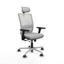 Haches traslack malla blanca similpiel gris claro brazos 3D base aluminio cabecero malla 2D ruedas 65mm engomadas
