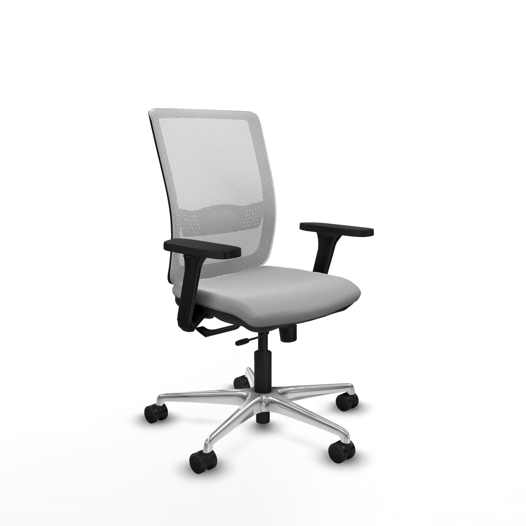 Haches traslack malla blanca similpiel gris claro brazos 3D base aluminio ruedas 65mm nailon