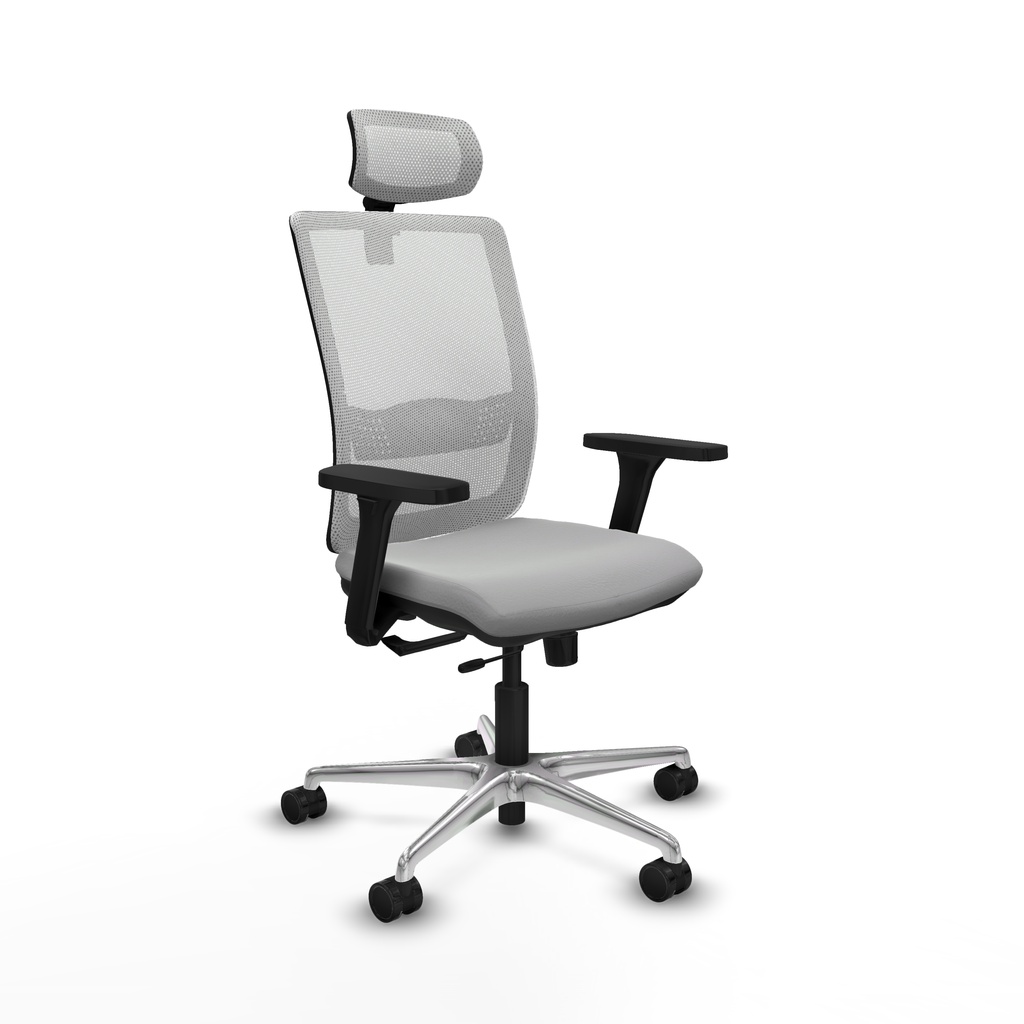 Haches traslack malla blanca similpiel gris claro brazos 3D base aluminio cabecero malla 2D ruedas 65mm nailon