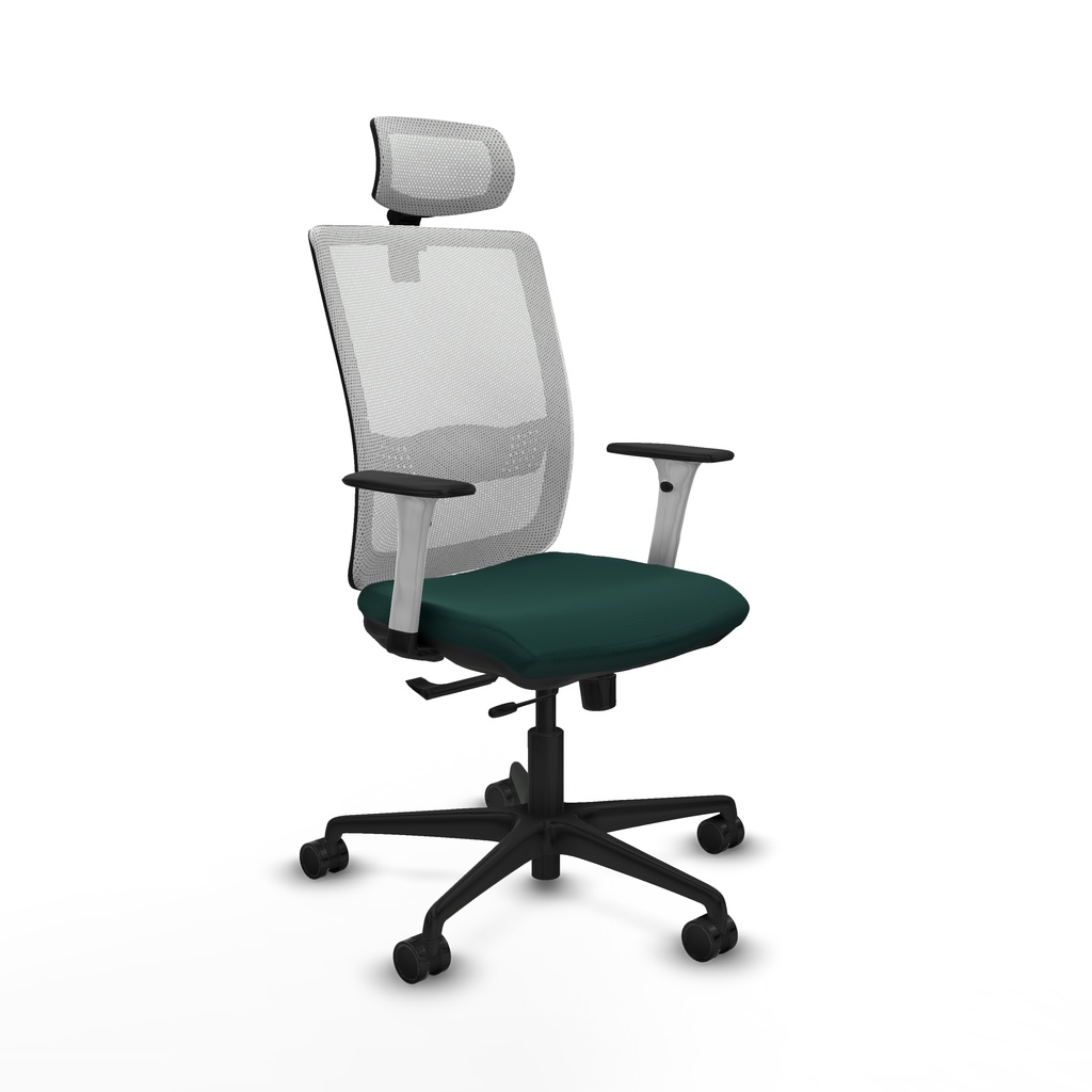 Haches traslack malla blanca similpiel verde botella brazos blancos base nailon cabecero malla 2D ruedas 65mm nailon