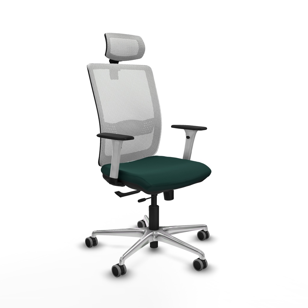 Haches traslack malla blanca similpiel verde botella brazos blancos base aluminio cabecero malla 2D ruedas 65mm engomadas
