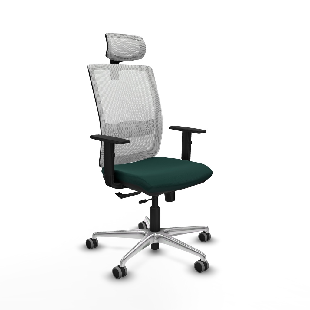 Haches traslack malla blanca similpiel verde botella brazos 1D base aluminio cabecero malla 2D ruedas 65mm engomadas