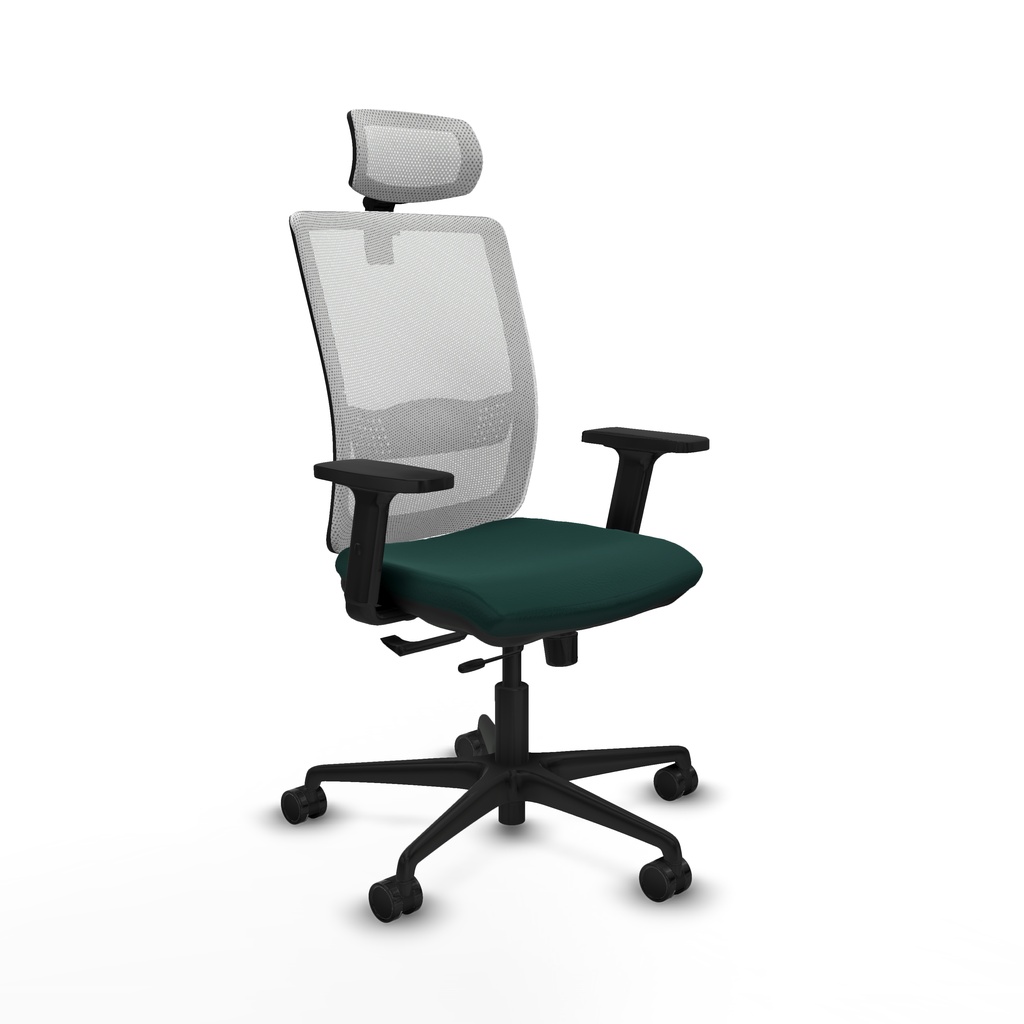 Haches traslack malla blanca similpiel verde botella brazos 2D base nailon cabecero malla 2D ruedas 65mm nailon
