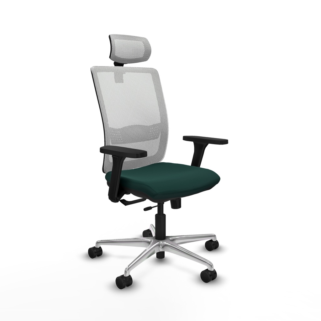 Haches traslack malla blanca similpiel verde botella brazos 3D base aluminio cabecero malla 2D ruedas 65mm nailon