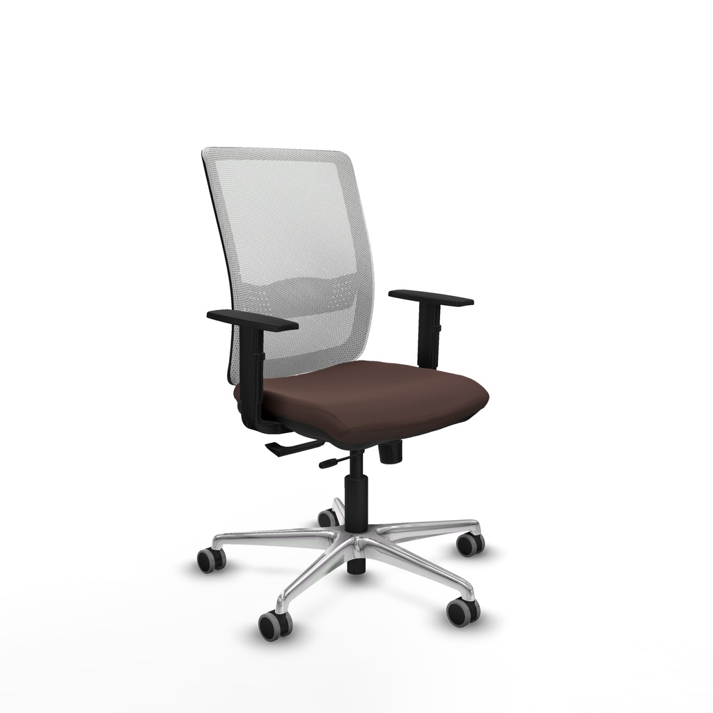 Haches traslack malla blanca similpiel marrón oscuro brazos 1D base aluminio ruedas 65mm engomadas