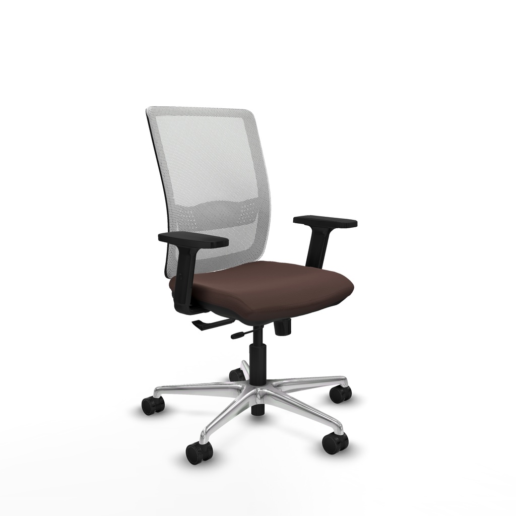 Haches traslack malla blanca similpiel marrón oscuro brazos 2D base aluminio ruedas 65mm nailon