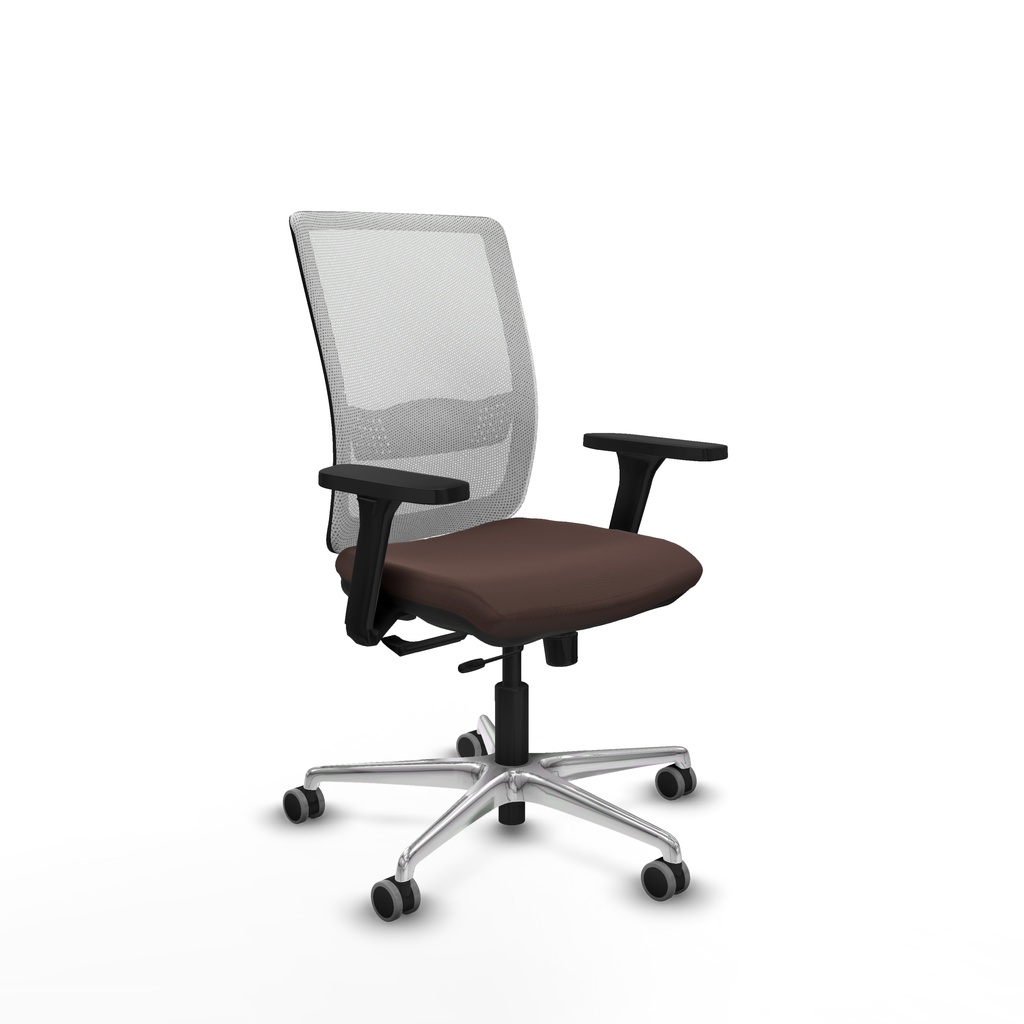 Haches traslack malla blanca similpiel marrón oscuro brazos 3D base aluminio ruedas 65mm engomadas
