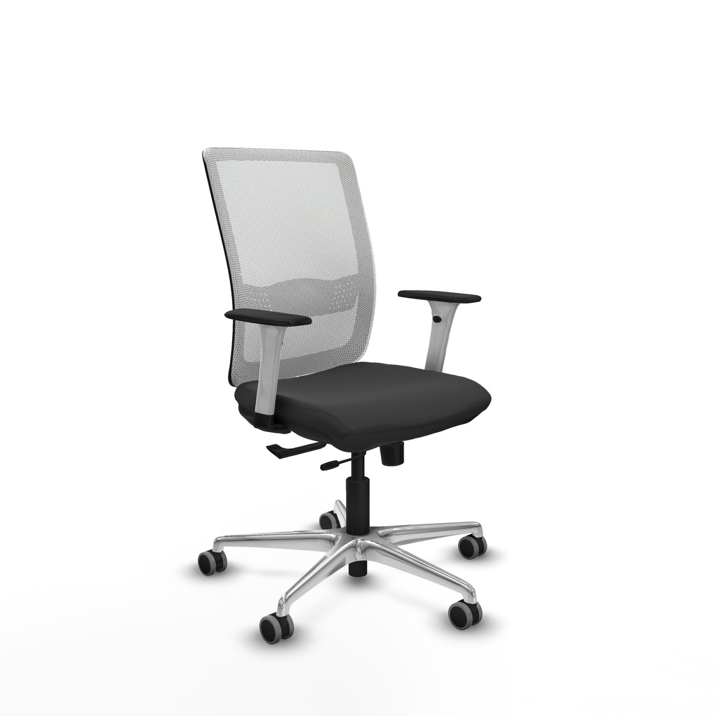 Haches traslack malla blanca similpiel gris oscuro brazos blancos base aluminio ruedas 65mm engomadas