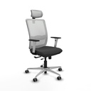 Haches traslack malla blanca similpiel gris oscuro brazos blancos base aluminio cabecero malla 2D ruedas 65mm engomadas