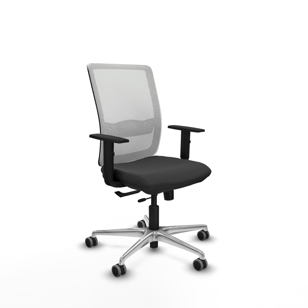 Haches traslack malla blanca similpiel gris oscuro brazos 1D base aluminio ruedas 65mm engomadas