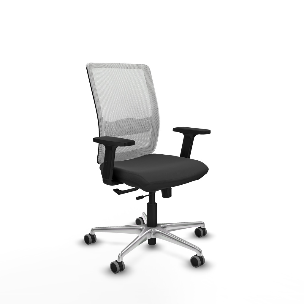 Haches traslack malla blanca similpiel gris oscuro brazos 2D base aluminio ruedas 65mm engomadas