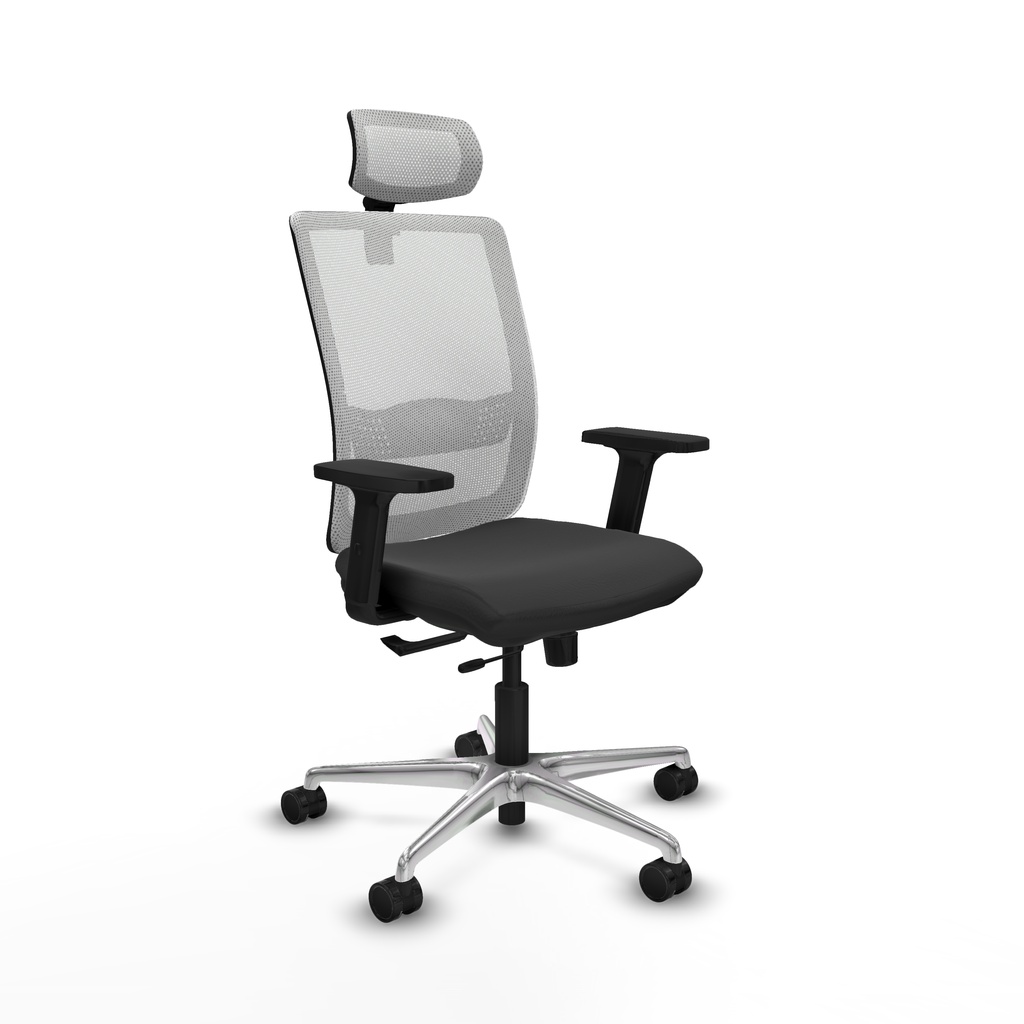 Haches traslack malla blanca similpiel gris oscuro brazos 2D base aluminio cabecero malla 2D ruedas 65mm nailon