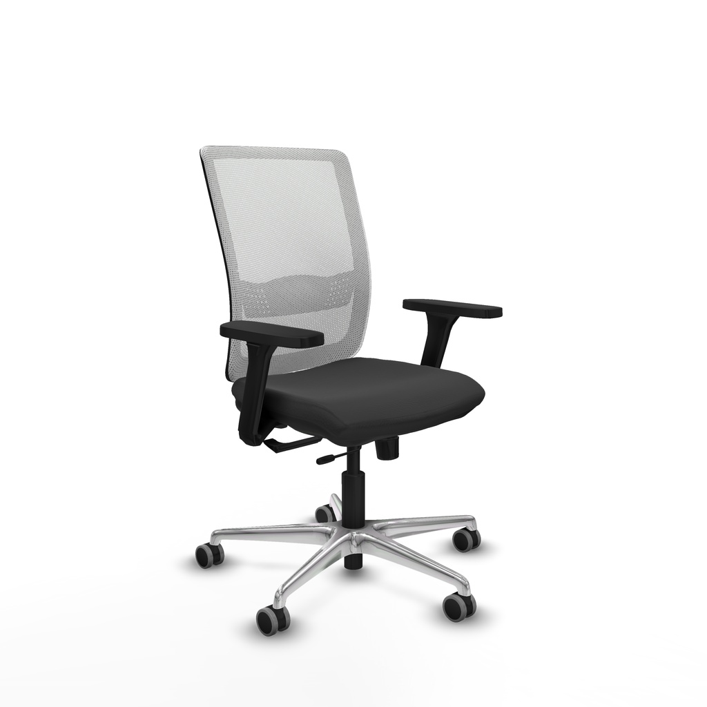 Haches traslack malla blanca similpiel gris oscuro brazos 3D base aluminio ruedas 65mm engomadas
