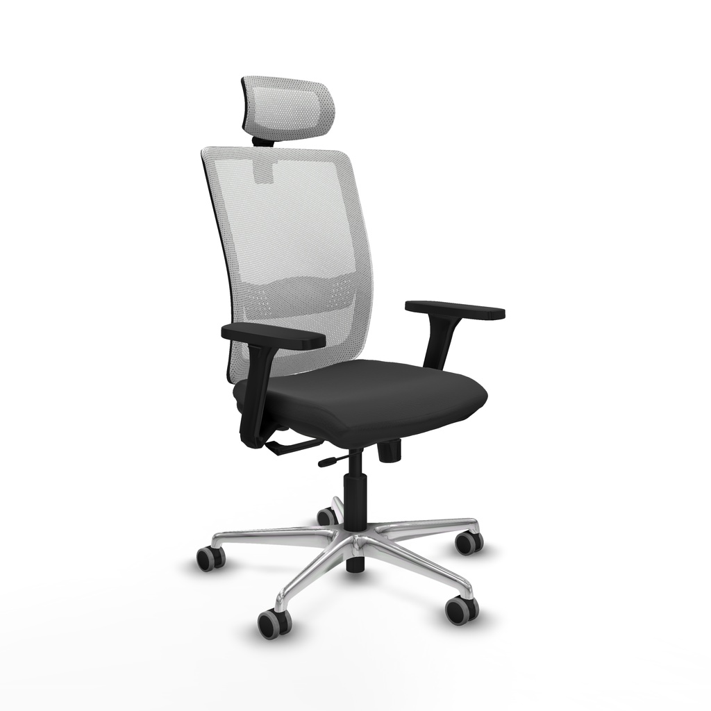 Haches traslack malla blanca similpiel gris oscuro brazos 3D base aluminio cabecero malla 2D ruedas 65mm engomadas