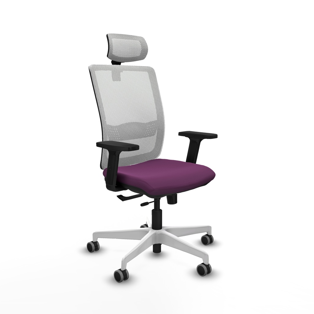 Haches traslack malla blanca similpiel morado brazos 2D base blanca cabecero malla 2D ruedas 65mm engomadas