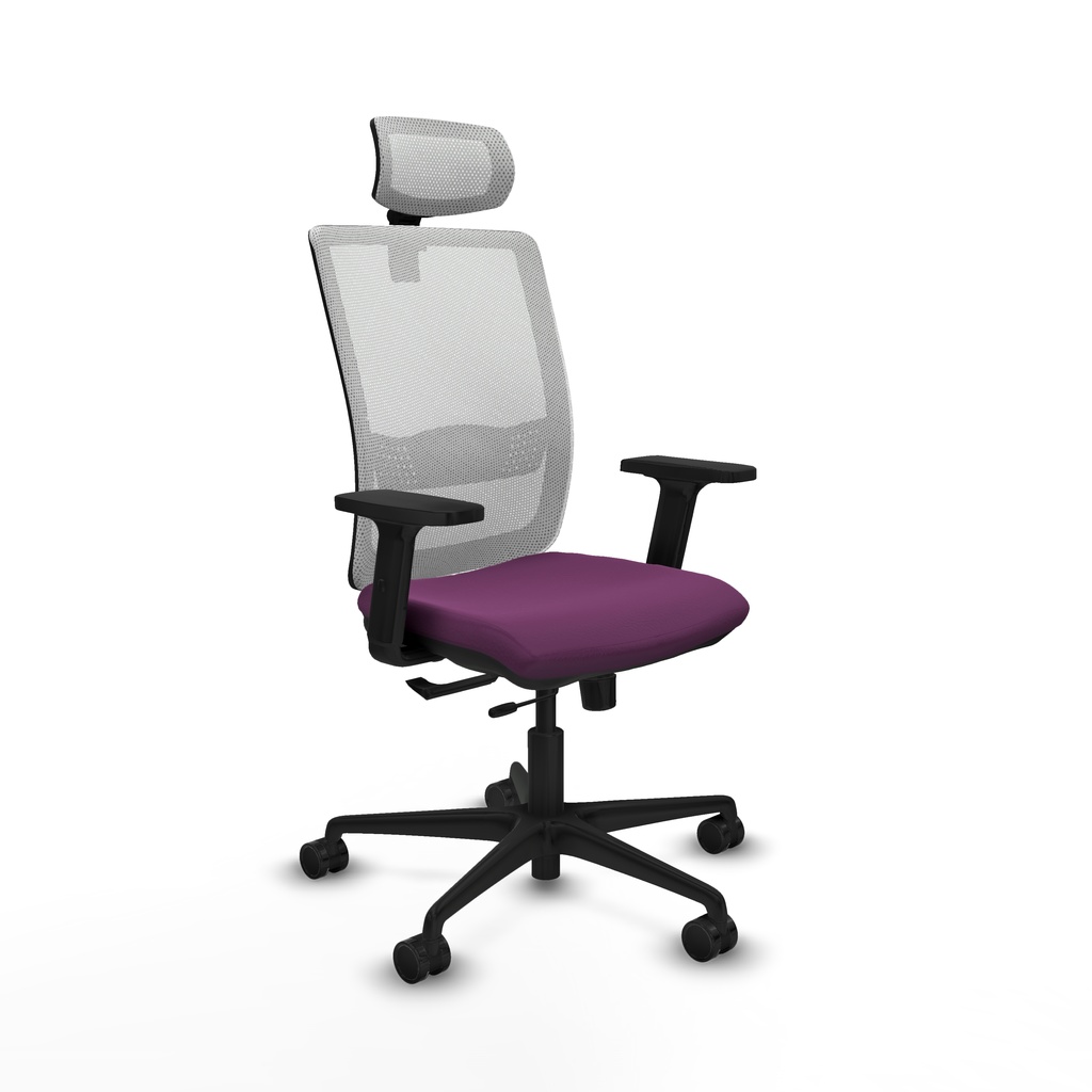 Haches traslack malla blanca similpiel morado brazos 2D base nailon cabecero malla 2D ruedas 65mm nailon