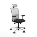 Haches traslack malla blanca similpiel negro brazos blancos base aluminio cabecero malla 2D ruedas 65mm engomadas